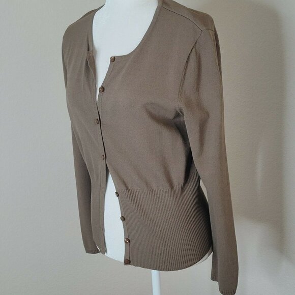 Talbots Olive Brown Button-Up Long Sleeve Cardigan Sweater Size Medium - Picture 8 of 8